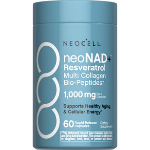 NEOCELL neoNAD+ Resveratrol Multi Collagen Bio-Peptides, 1,000 mg per 2 capsules, 60 Rapid Release Capsules.