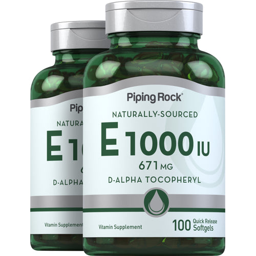 Natural Vitamin E, 1000 IU, 100 Quick Release Softgels, 2  Bottles