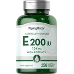 Naturally-sourced vitamin E supplement, 200 IU, 134 mg, high potency, 250 quick-release softgels.