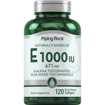 Naturally-sourced E 1000 IU with D-Alpha Tocopherol and mixed tocopherols; 120 quick release softgels.
