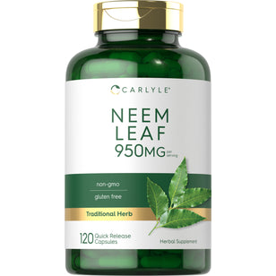Neem Leaf 950mg 120 Quick Release Capsules; non-GMO, gluten-free, traditional herb, herbal supplement.