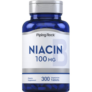 Niacin 100 MG Vitamin Supplement with 300 Vegetarian Tablets for health support.