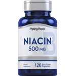Bottle of Niacin 500 MG with 120 quick-release capsules.