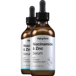 Niacinamide & Zinc Serum featuring Premium Hyaluronic Acid in 2 FL. OZ. (59 mL) dropper bottles.