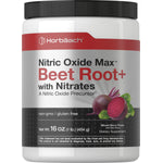 Horbäach Nitric Oxide Max Beet Root+ supplement, Mixed Berry flavor, in a 16 OZ (1 lb.) (454 g) container.