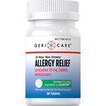 Geri-Care 24-Hour Non-Drowsy Allergy Relief Loratadine 10 mg Tablets, 30-count package.