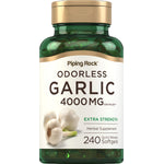 Odorless Garlic supplement with 4000 mg equivalent in a bottle of 240 quick release softgels.