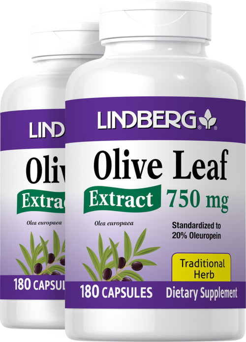 Olive Leaf Standardized Extract, 750 mg, 180 Capsules, 2  Bottles