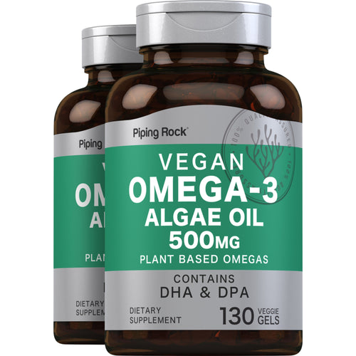 Omega-3 Algae Oil Vegan, 500 mg, 130 Veggie Gels, 2  Bottles
