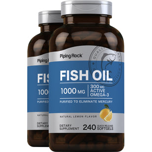 Omega-3 Fish Oil Lemon Flavor, 1000 mg, 240 Quick Release Softgels, 2  Bottles