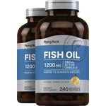Two bottles of Omega-3 Fish Oil, 1200 mg, 240 Quick Release Softgels in natural lemon flavor. Purified to eliminate mercury.