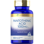 Carlyle Pantothenic Acid 1000mg, 100 quick-release capsules, gluten-free vitamin supplement for health.
