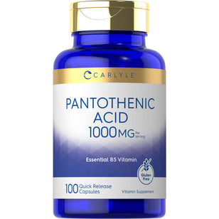 Carlyle Pantothenic Acid 1000mg, 100 quick-release capsules, gluten-free vitamin supplement for health.