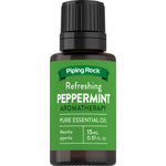 Refreshing peppermint aromatherapy essential oil in a 15 mL (0.51 FL. OZ.) bottle.