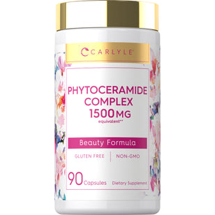 Phytoceramide Complex 1500 MG equivalent, beauty formula, gluten-free, non-GMO, 90 capsules, dietary supplement.