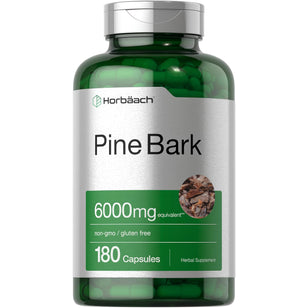 Herbal supplement of Pine Bark 6000 mg, 180 capsules, non-GMO and gluten-free.