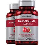 Two Pomegranate 500 MG per serving capsules, standardized with Ellagic Acid, 200 quick-release capsules, dietary supplement.