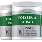 Two 16 oz (454 G) Potassium Citrate Powder jars showing '19 K Potassium 39.098' and 'VEGAN/VEGETARIAN' labels.