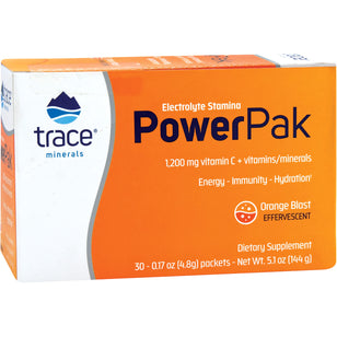 Trace Minerals Electrolyte Stamina PowerPak, Orange Blast supplement, 30 packets, 5.1 oz (144 g), effervescent formula.