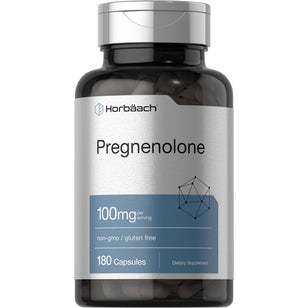 Horbäach Pregnenolone 100 mg bottle containing 180 capsules on display.
