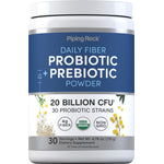 Daily Fiber Probiotic + Prebiotic Powder with 20 Billion CFU, 30 Strains, 4g Fiber, USDA Organic, Non-GMO, 30 Servings, 4.76 oz.
