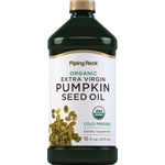 Organic Extra Virgin Pumpkin Seed Oil bottle, cold pressed, dietary supplement, 16 fl oz (473 mL).