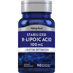 Stabilized R-Lipoic Acid 100 mg plus Biotin Optimizer in 90 quick release capsules.