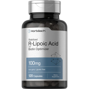 Stabilized R-Lipoic Acid with Biotin Optimizer 100mg, non-GMO, gluten free, 120 capsules, dietary supplement.