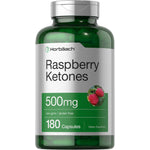Product image of Raspberry Ketones supplement with 500 mg strength in 180 capsules.
