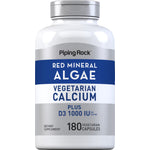 Red Mineral Algae Vegetarian Calcium Plus D3 supplement with 1000 IU, containing 180 vegetarian capsules.