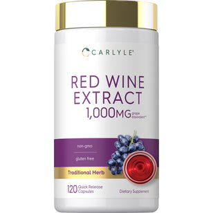 Carlyle Red Wine Extract 1000 mg with 120 quick release capsules bottle.