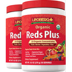 Two tubs of Organic Reds Plus powder, each 9.5 oz (270 g), labeled USDA Organic, Soy Free, Dairy Free, Vegetarian/Vegan.