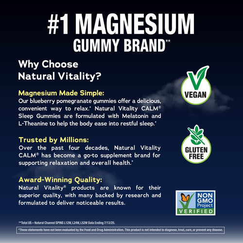 CALM Sleep with Melatonin Gummies Blueberry-Pomegranate Flavor, 120 Tasty Gummies