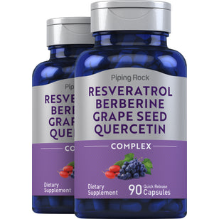Resveratrol Berberine Grape Seed Quercetin Extract, 90 Vegetarian Capsules, 2  Bottles