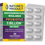 Nature's Product Saccharomyces Boulardii Probiotic Go Pack with 20 vegan capsules and blister packs, 5 billion CFU shown.