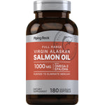 Virgin Alaskan Salmon Oil 1000 mg with Omega-3 EPA/DHA, 180 Quick Release Softgels, purified to remove mercury.