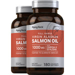 Salmon Oil 1000 mg Virgin Wild Alaskan Full Range, 180 Quick Release Softgels, 2  Bottles