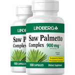 Two bottles of Lindberg Saw Palmetto Complex 900 mg, 100 capsules. Supports healthy prostate function.