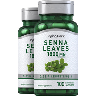 Senna Leaves, 1800 mg (per serving), 100 Quick Release Capsules, 2  Bottles