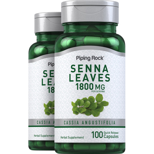 Senna Leaves, 1800 mg (per serving), 100 Quick Release Capsules, 2  Bottles