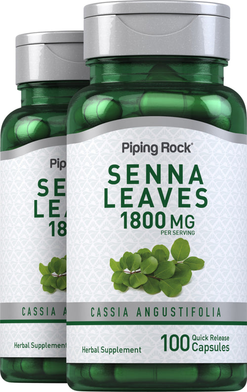 Senna Leaves, 1800 mg (per serving), 100 Quick Release Capsules, 2  Bottles