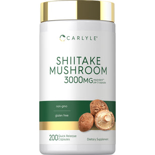 Shiitake Mushroom 3000 mg eq. per 3 capsules, 200 Quick Release Capsules, non-GMO, gluten-free Dietary Supplement.