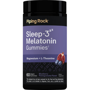 Sleep-3 Melatonin, Magnesium, & L-Theanine Gummies (Blueberry Pomegranate), 60 Vegan Gummies