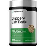 Slippery Elm Bark herbal supplement, 4000mg per serving, non-GMO, gluten-free, 200 capsules in package.