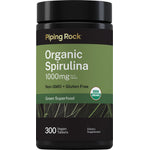 Organic Spirulina 1000 mg, 300 Vegan Tablets. Features: Non-GMO, Gluten-Free, USDA Organic, Green Superfood, Dietary Supplement.