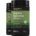 Two bottles of organic Spirulina tablets, 1000mg per 2 tablets, 300 vegan tablets total.
