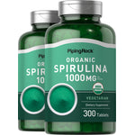 Two bottles of Organic Spirulina, 1000MG per serving, 300 Vegetarian Tablets, USDA Organic, Vegetarian.