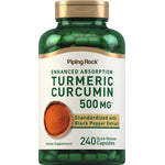 Turmeric Curcumin 500 MG with enhanced absorption, standardized with black pepper extract, 240 quick release capsules.