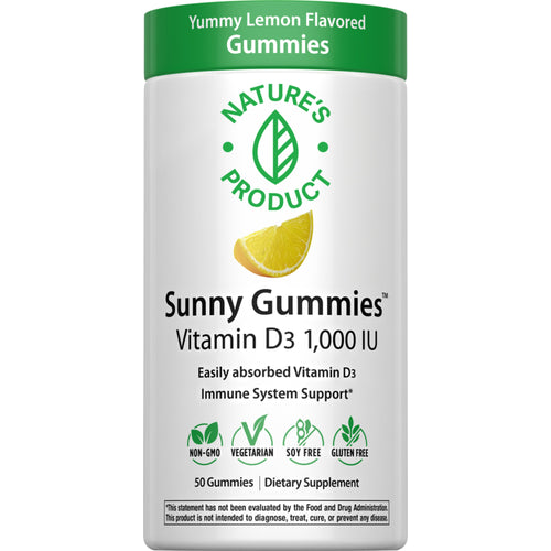 Sunny Gummies Vitamin D3 1,000 IU (Yummy Lemon), 50 Gummies