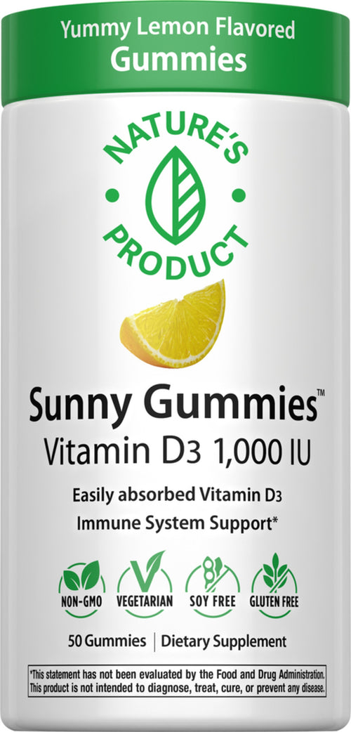 Sunny Gummies Vitamin D3 1,000 IU (Yummy Lemon), 50 Gummies